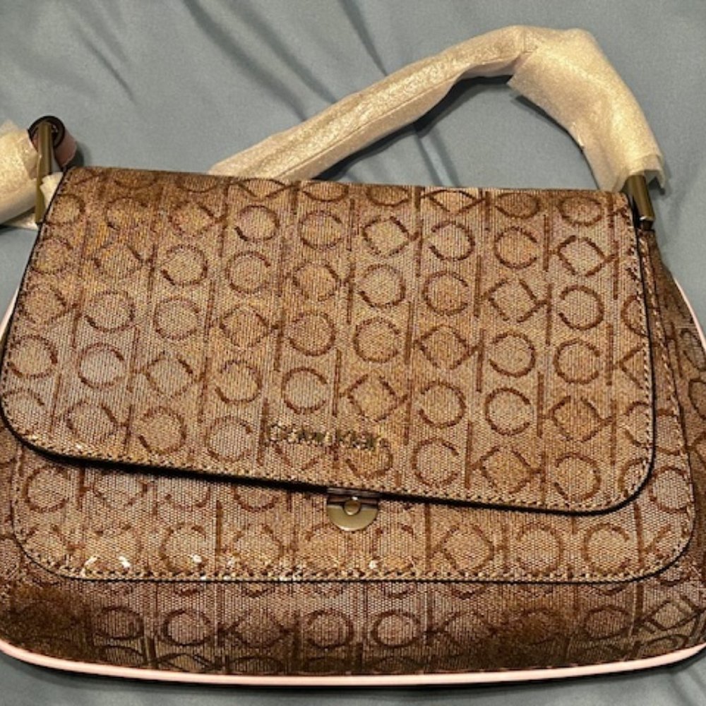 Calvin Klein CK Charlie tan leather handbag with shoulder strap - NEW with tags!